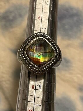 Vintage Elegant Stainless Steel Abalone Shell Ring size 8 & Matching Pendant